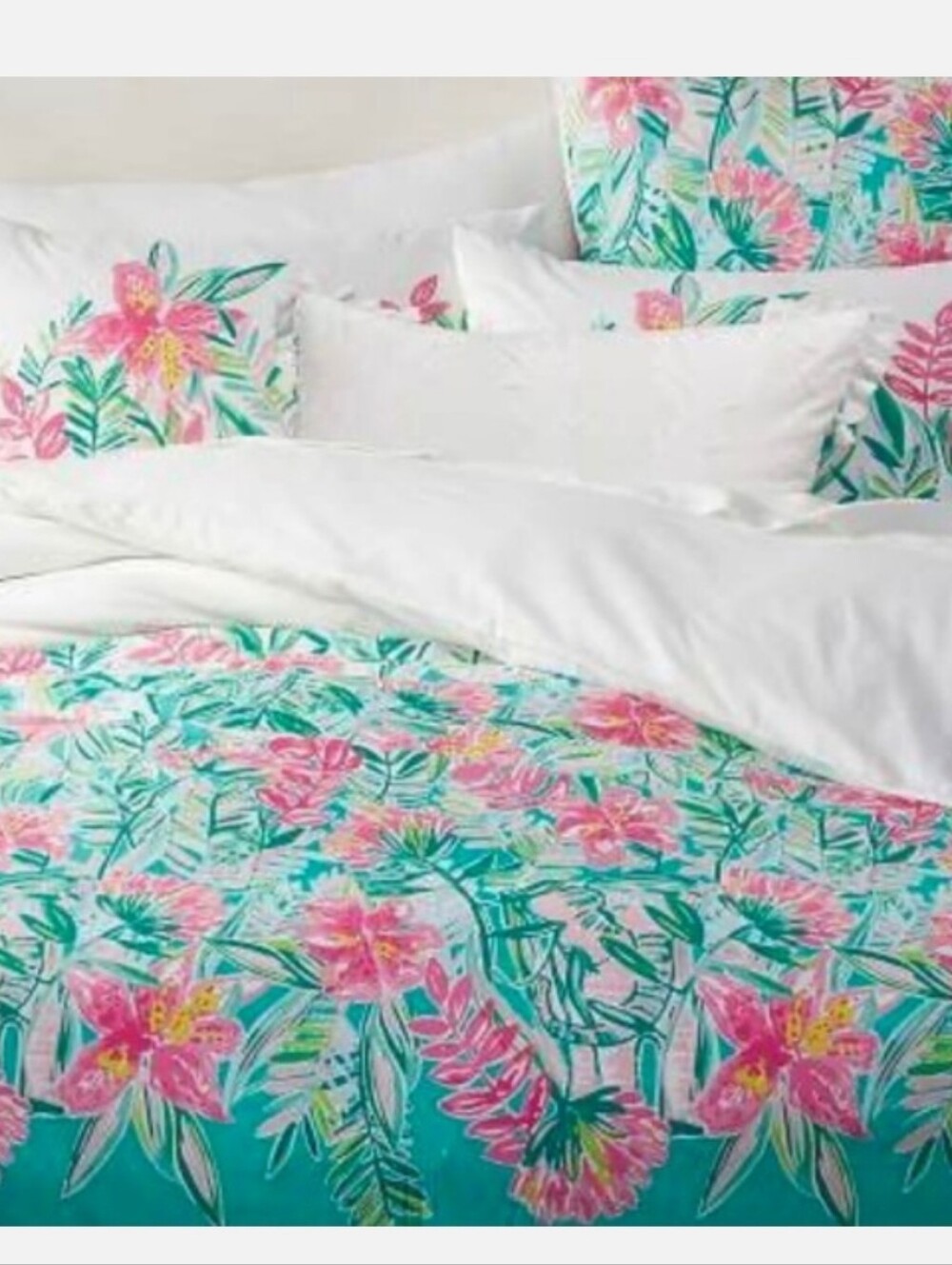 Lilly Pulitzer Pottery Barn Jungle Lilly King Duvet Cover Green Pink 108" X 92"